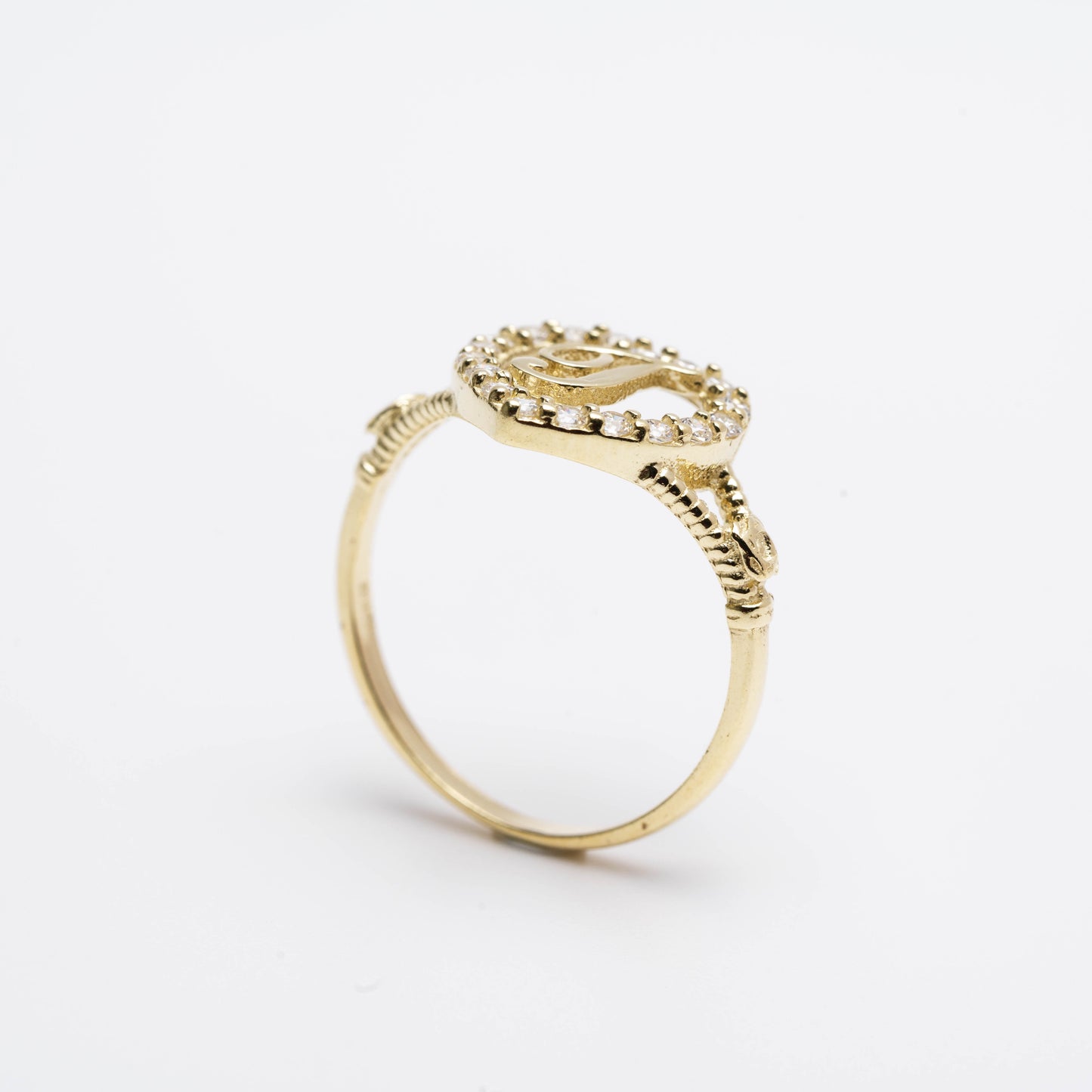 10K Heart Initial T Ring