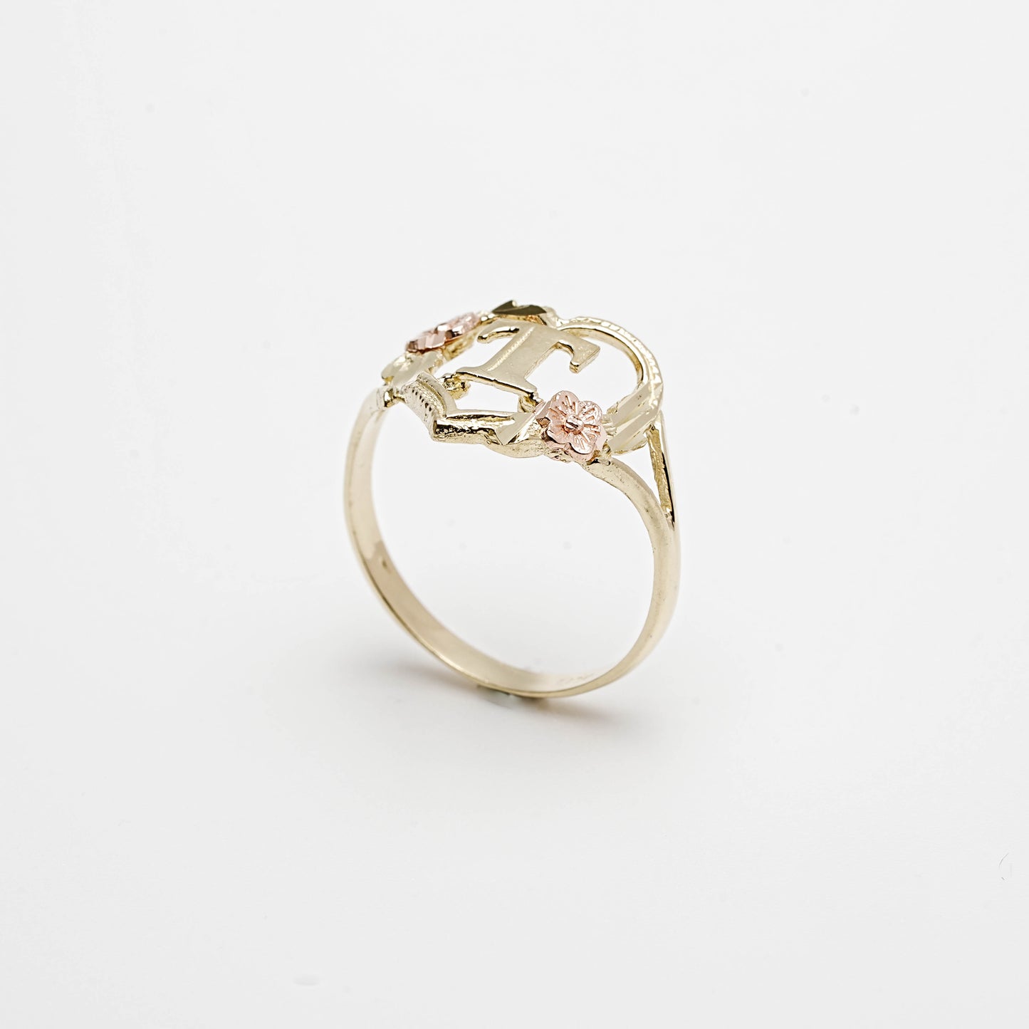 10K Heart Initial T Ring