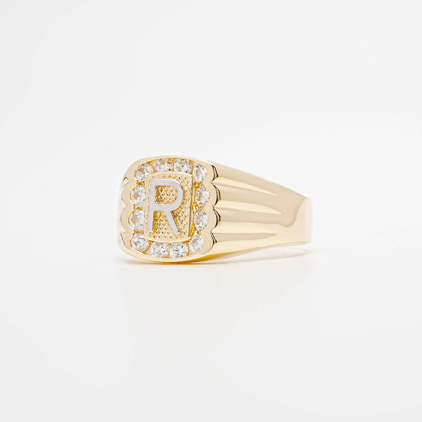 10K CZ Initial R Ring