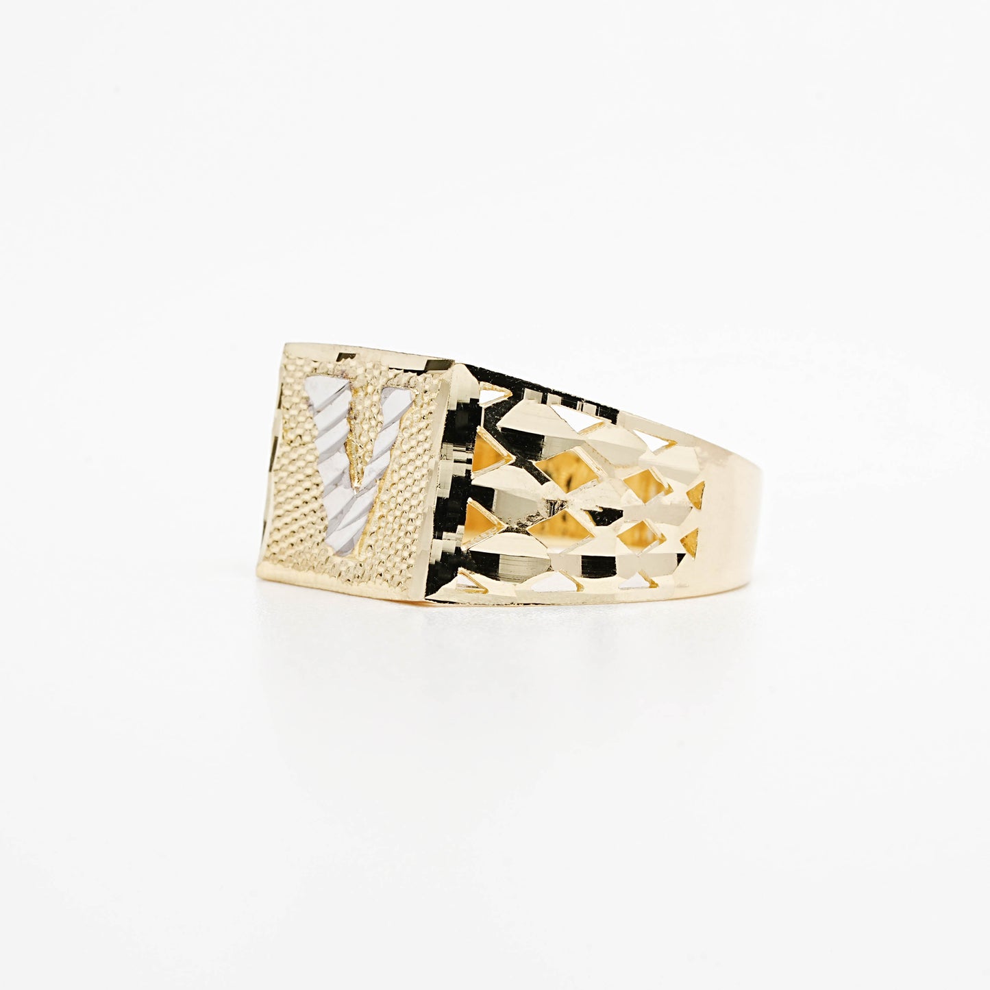 10K Two-Tone Initial V Ring