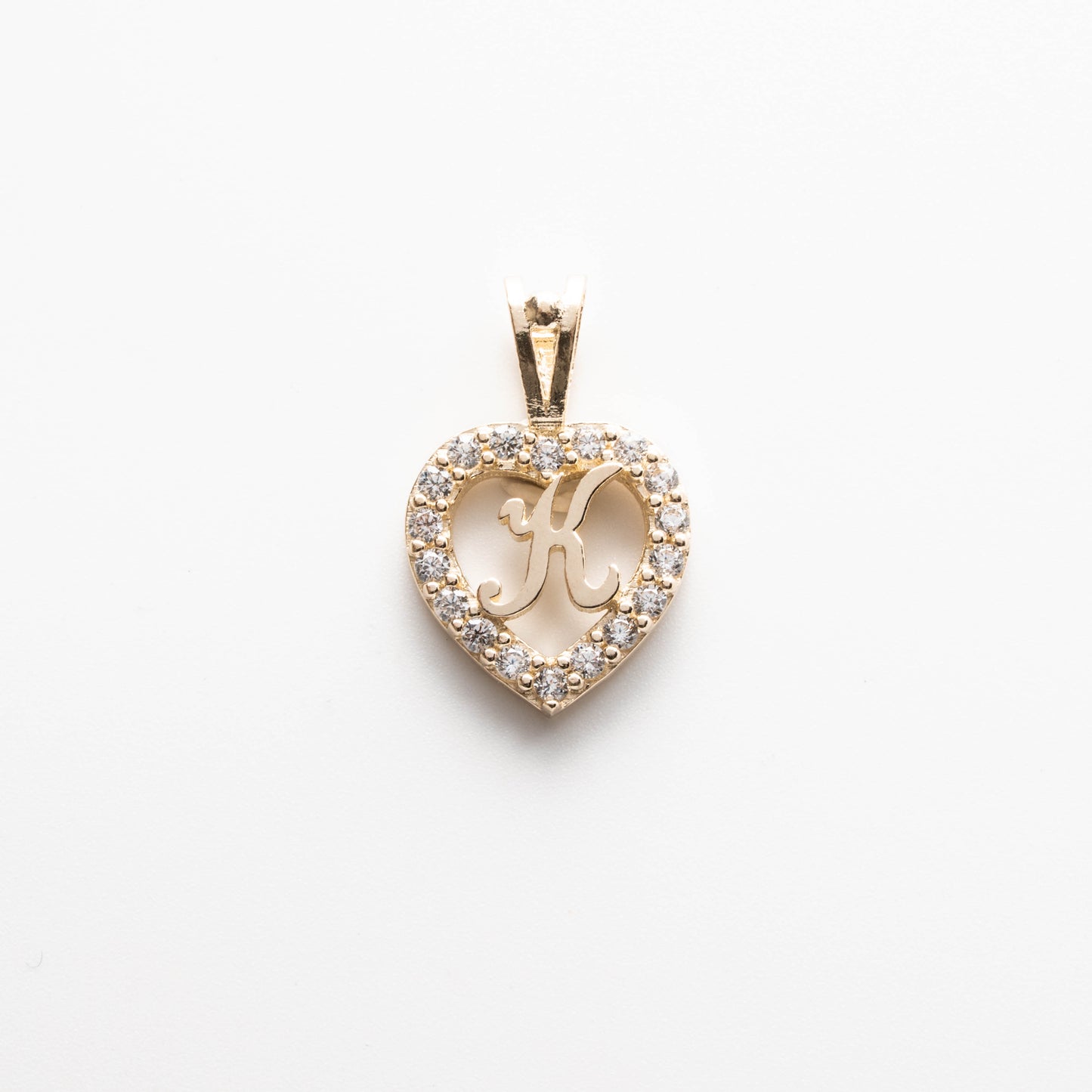 10K Gold Heart K Initial Pendant