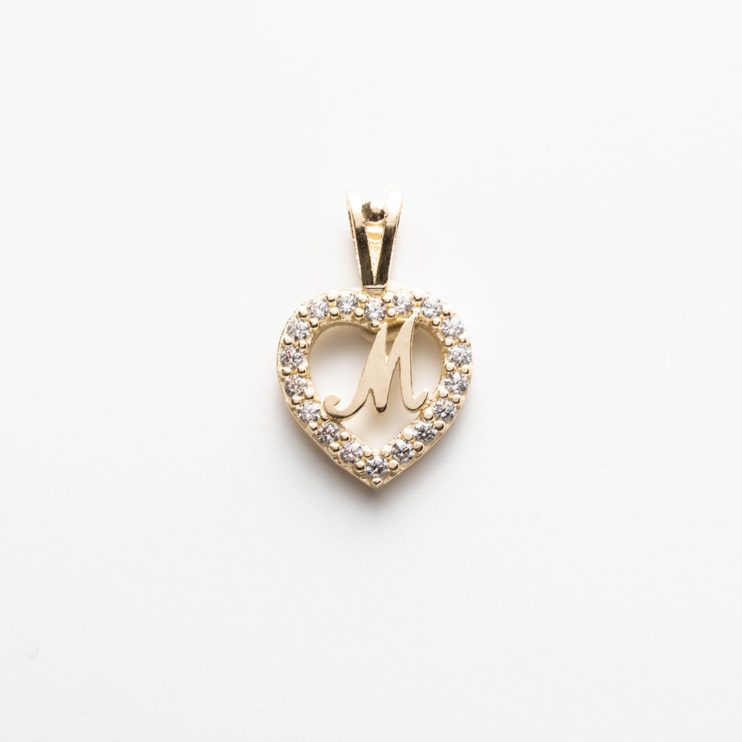 10K Gold Heart M Initial Pendant