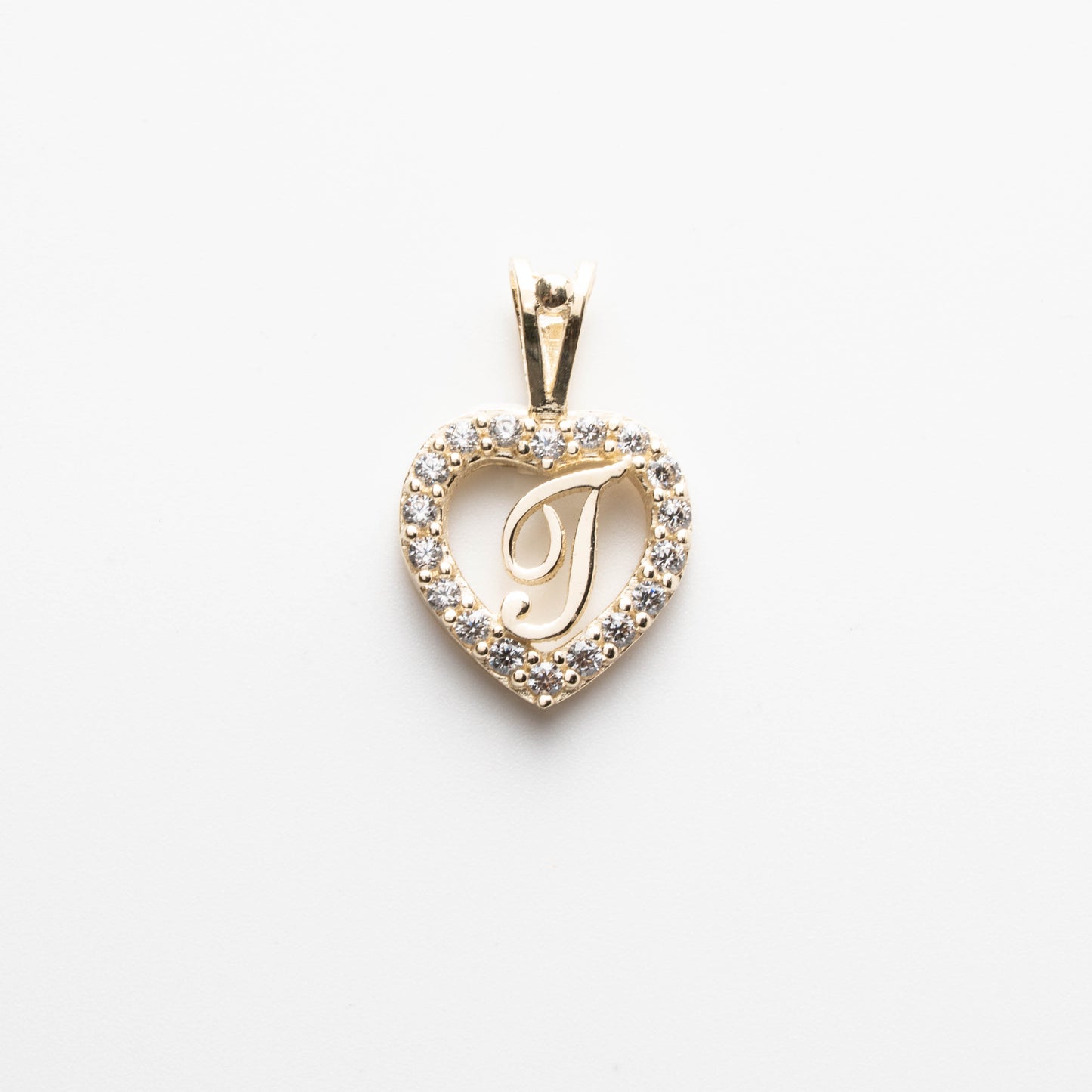 10K Gold Heart T Initial Pendant