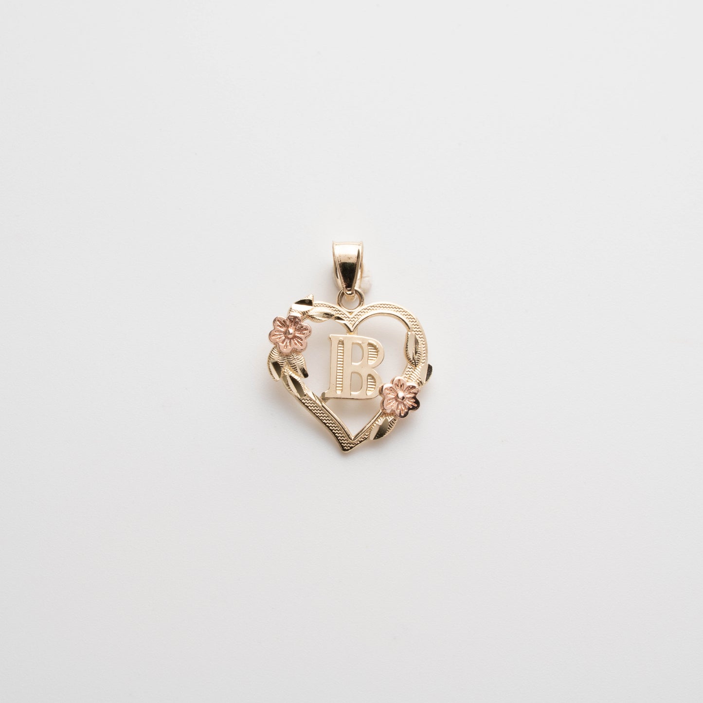 10K Gold Heart B Initial Pendant