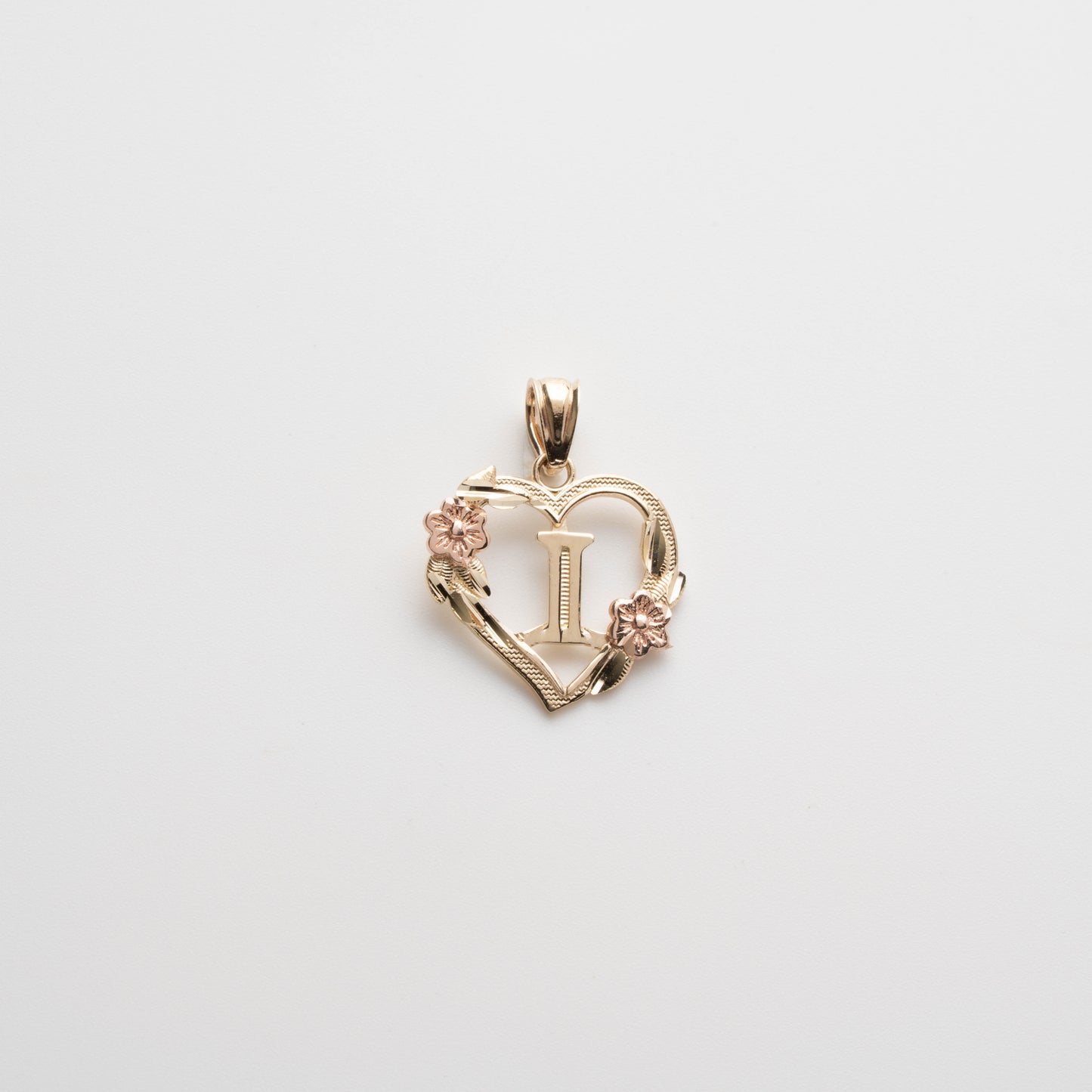10K Gold Heart I Initial Pendant