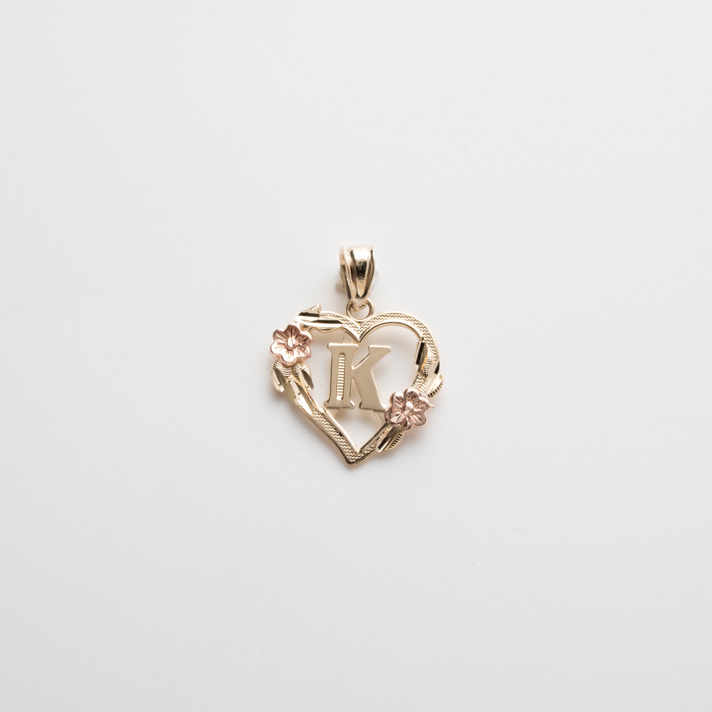 10K Gold Heart K Initial Pendant