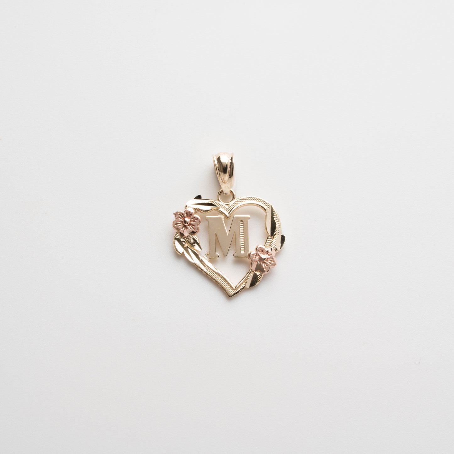 10K Gold Heart M Initial Pendant