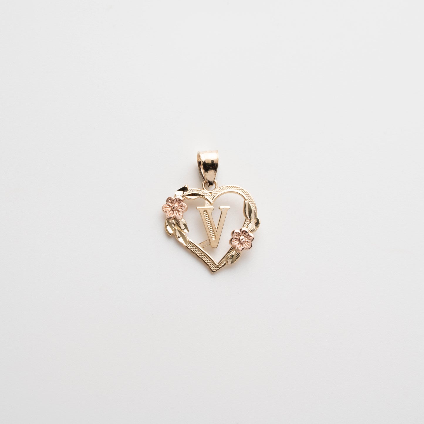 10K Gold Heart V Initial Pendant