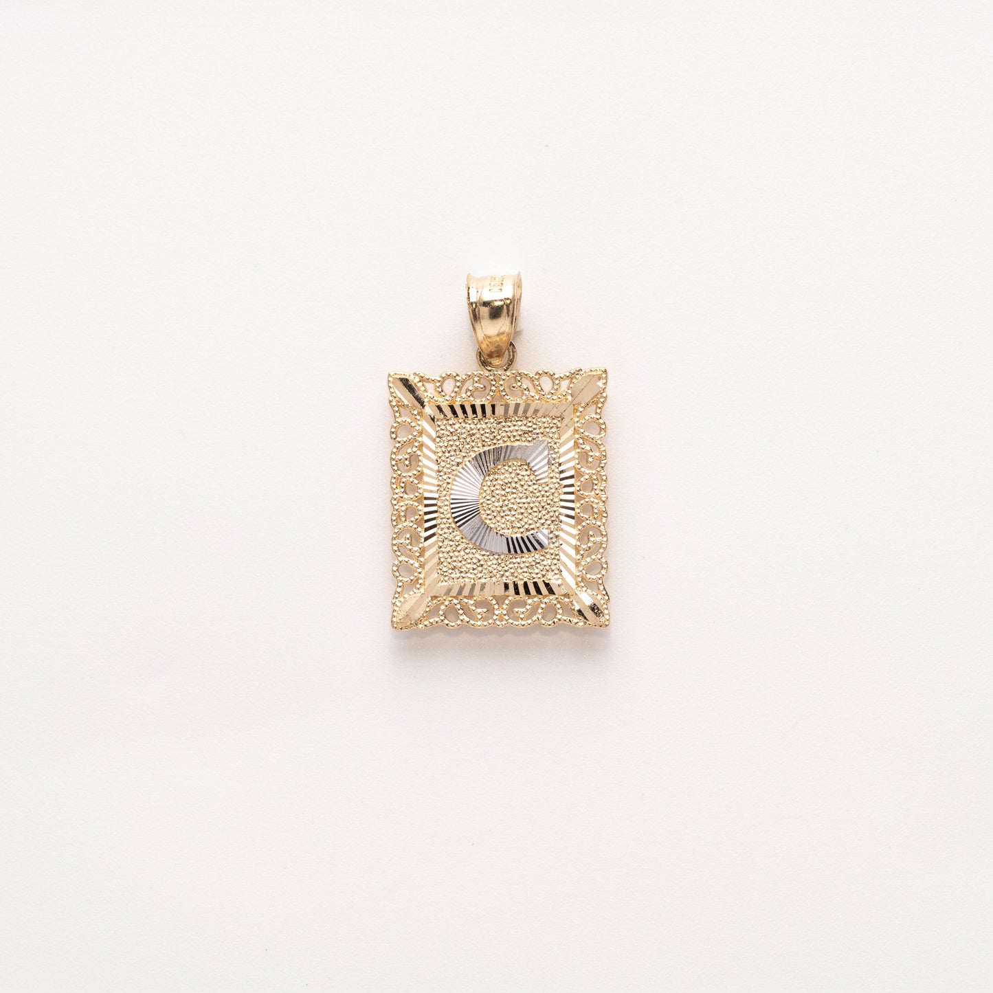 10K Gold Rectangle C Initial Pendant