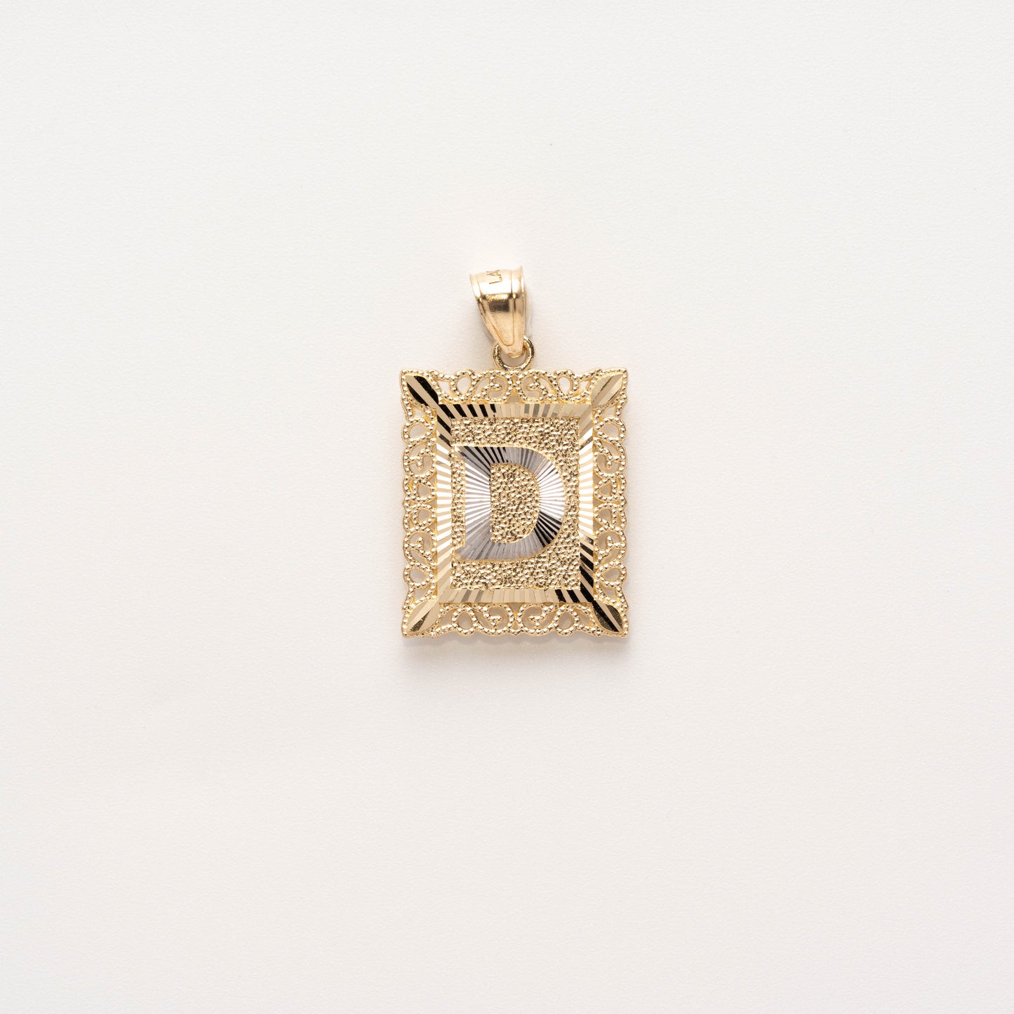 10K Gold Rectangle D Initial Pendant