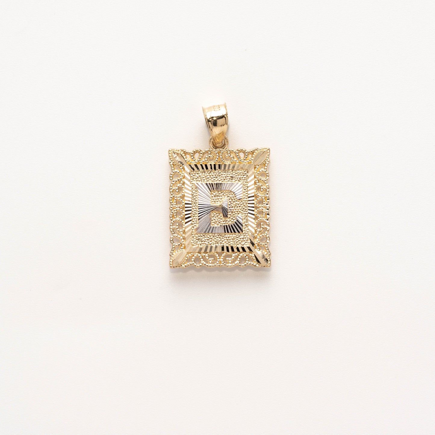 10K Gold Rectangle E Initial Pendant