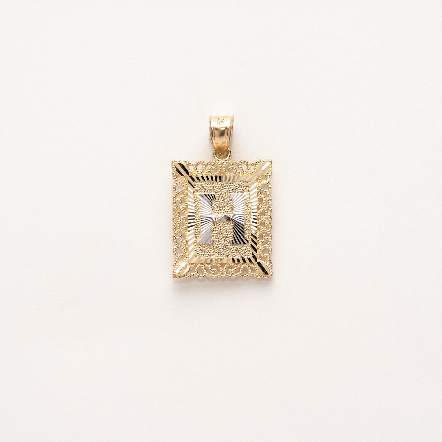 10K Gold Rectangle H Initial Pendant