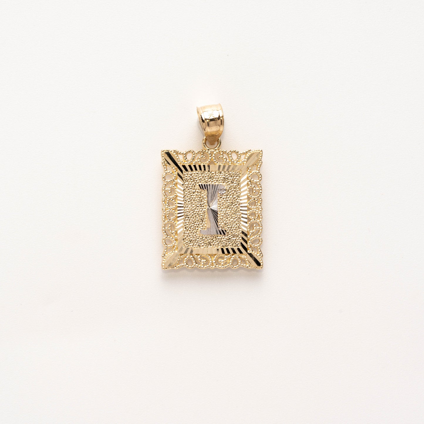 10K Gold Rectangle I Initial Pendant