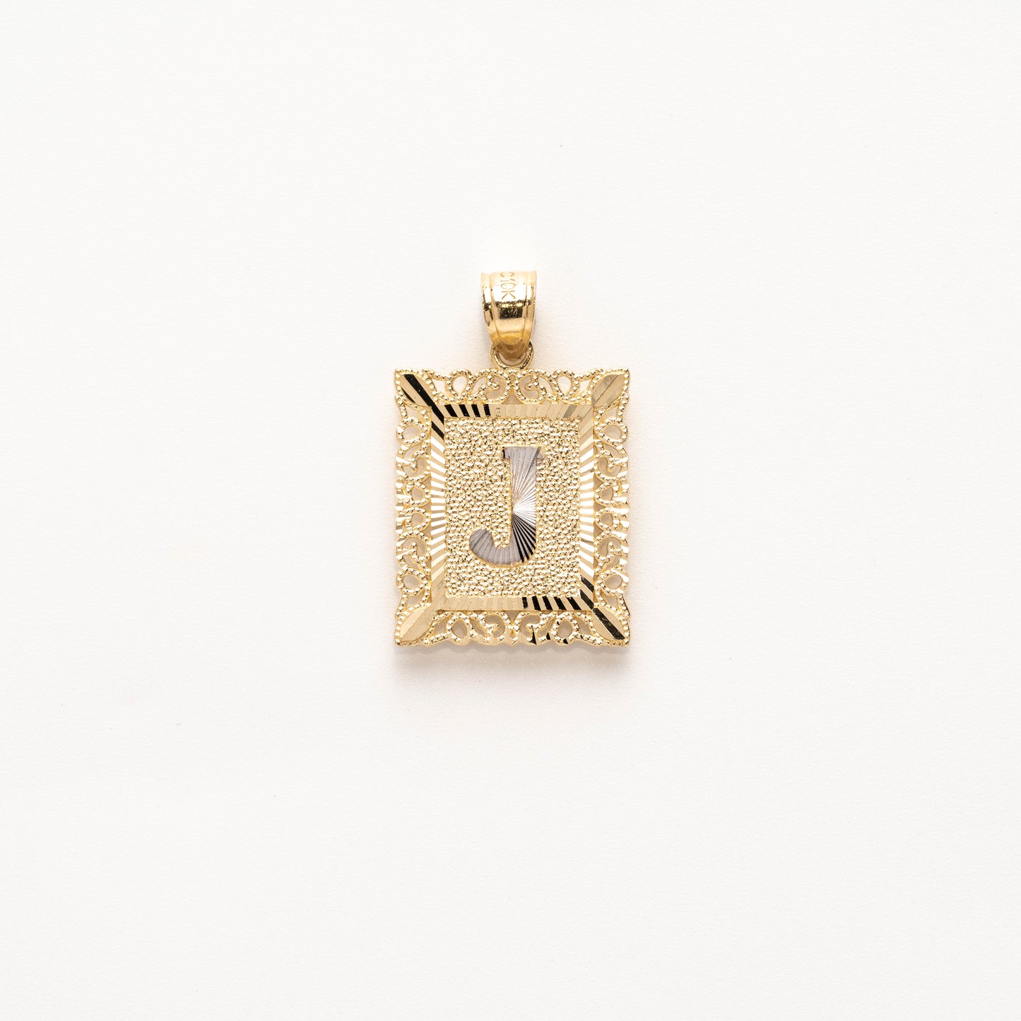 10K Gold Rectangle J Initial Pendant