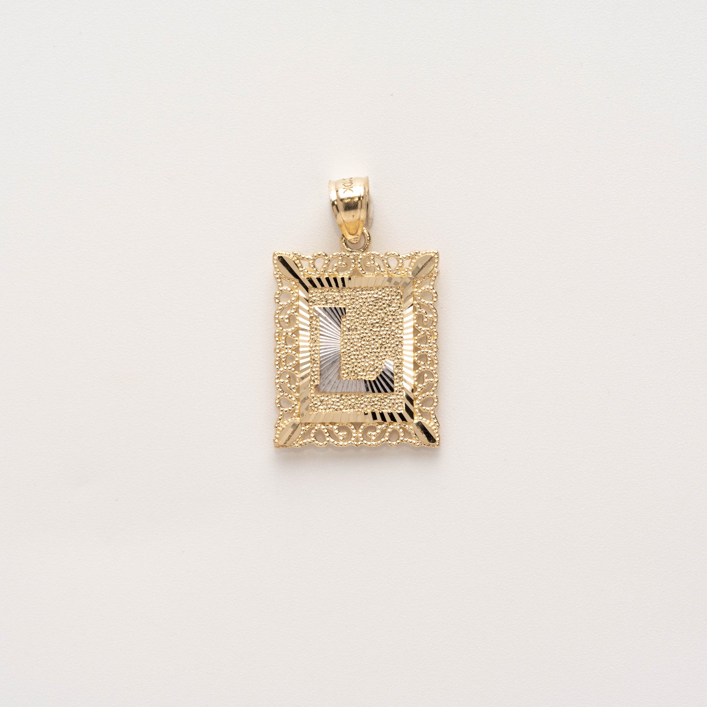 10K Gold Rectangle L Initial Pendant