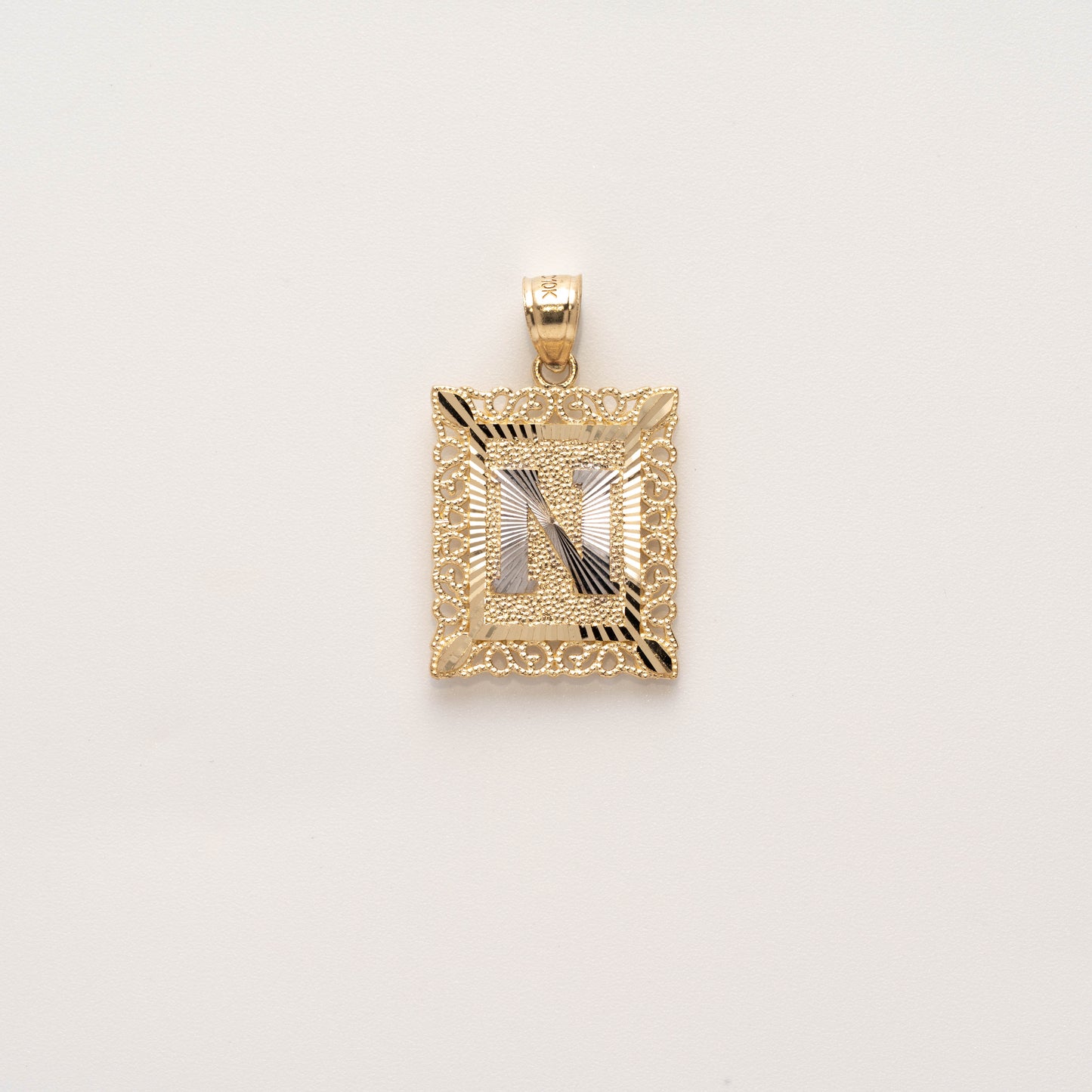 10K Gold Rectangle N Initial Pendant