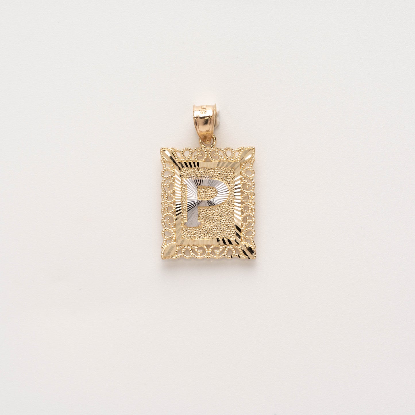 10K Gold Rectangle P Initial Pendant