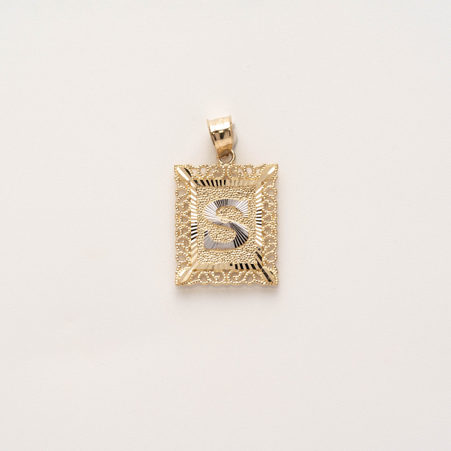10K Gold Rectangle S Initial Pendant