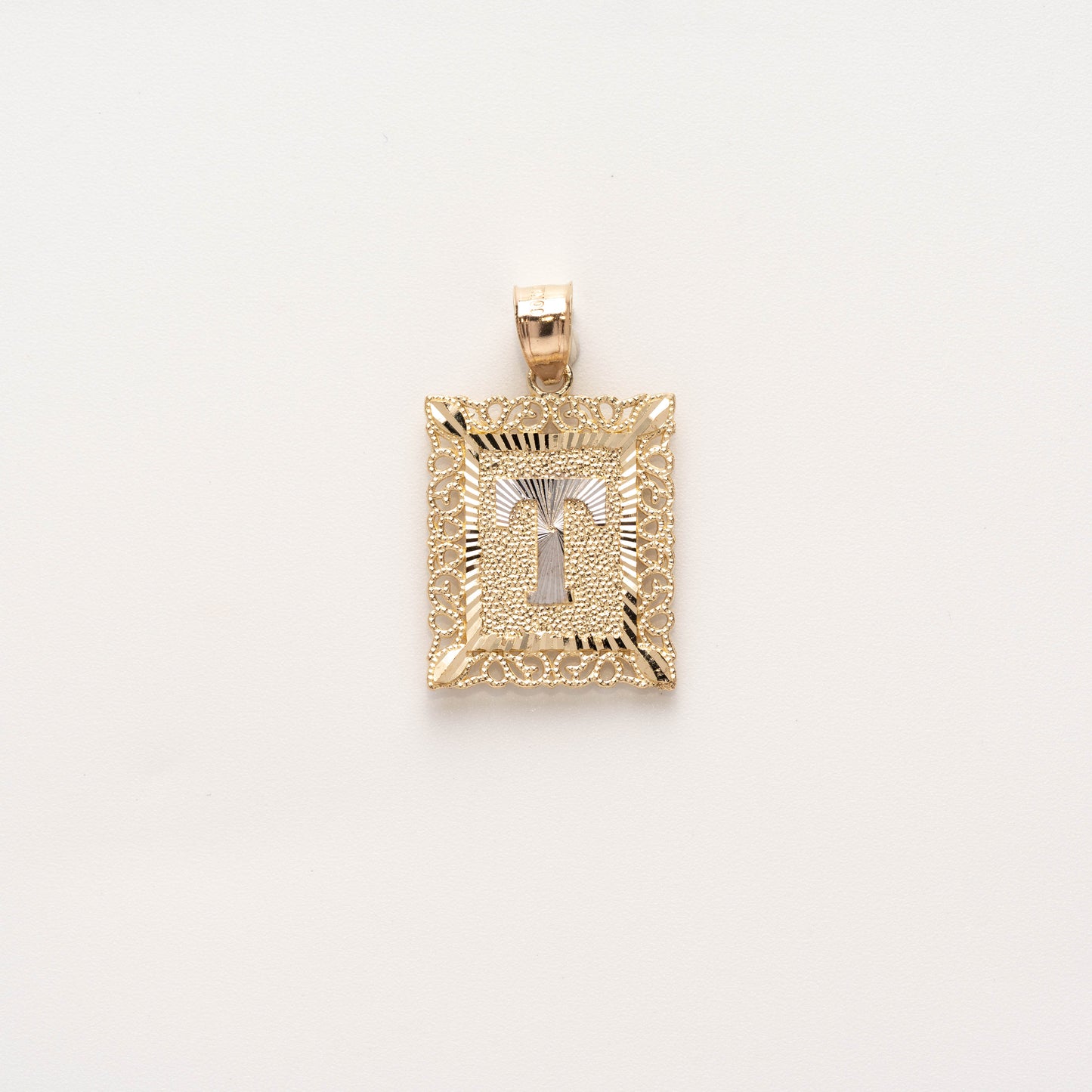 10K Gold Rectangle T Initial Pendant