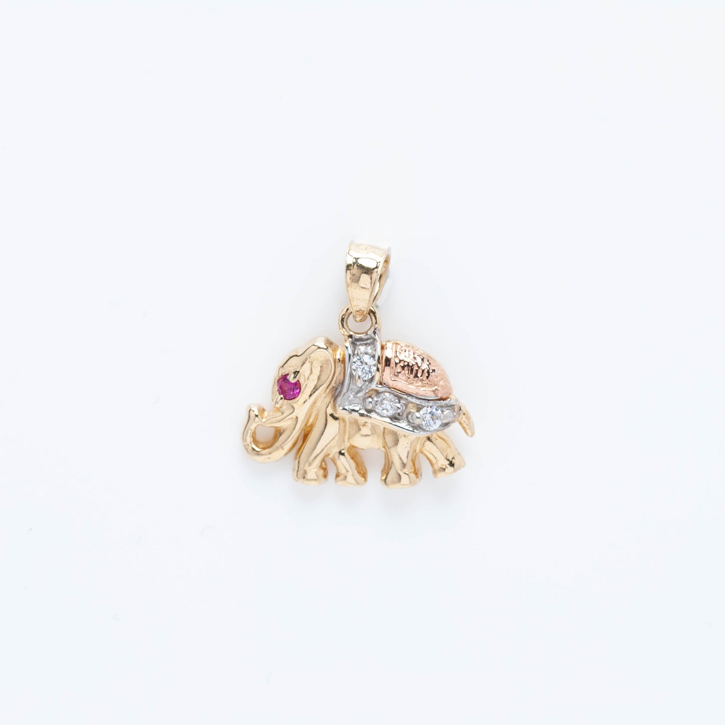 14K Gold Elefant Tri-Color Pendant