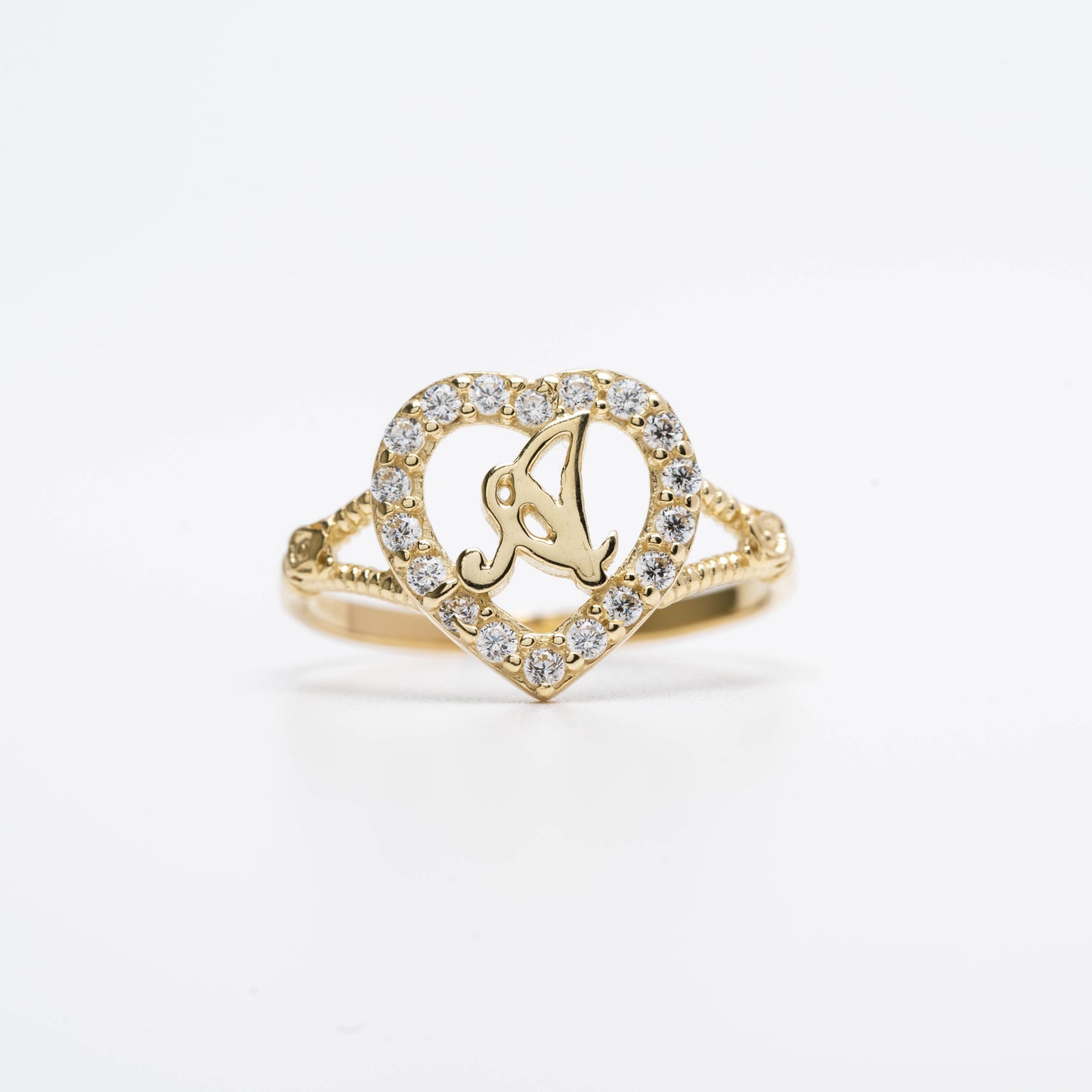 10K Heart Initial A Ring