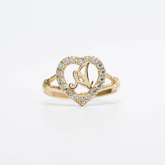 10K Heart Initial A Ring