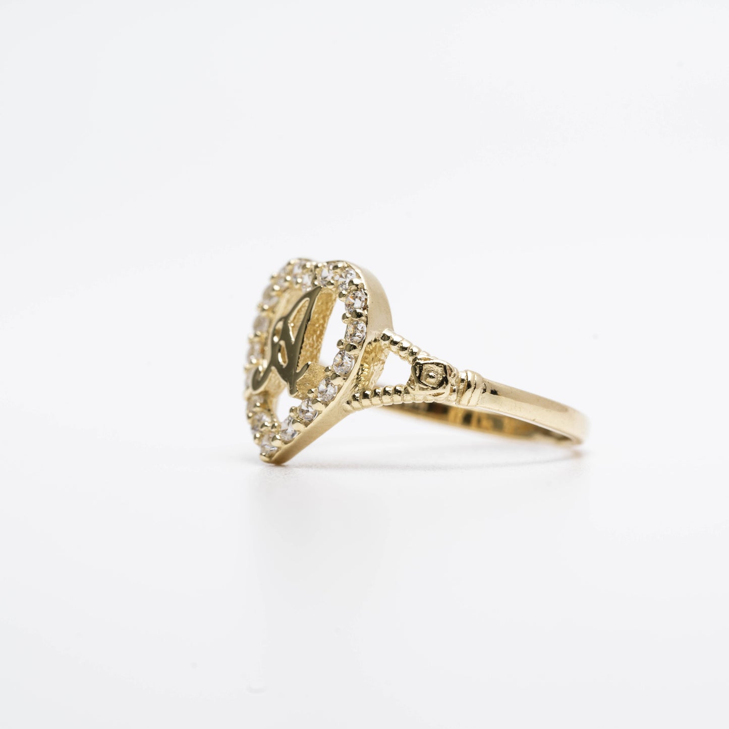10K Heart Initial A Ring