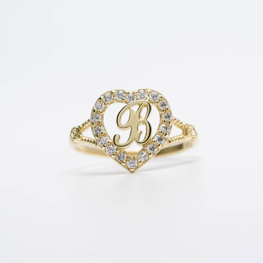 10K Heart Initial B Ring