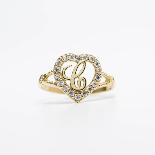 10K Heart Initial C Ring