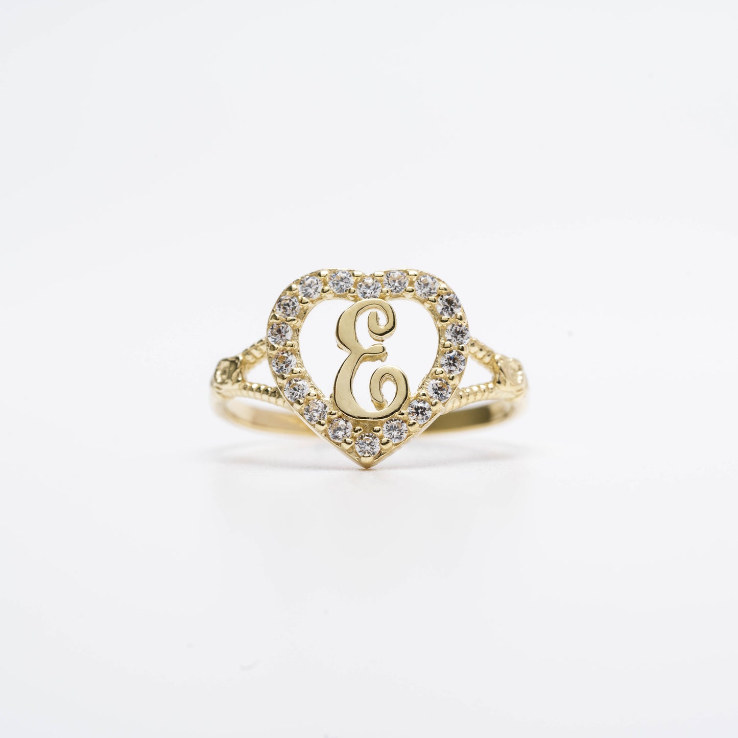 10K Heart Initial E Ring