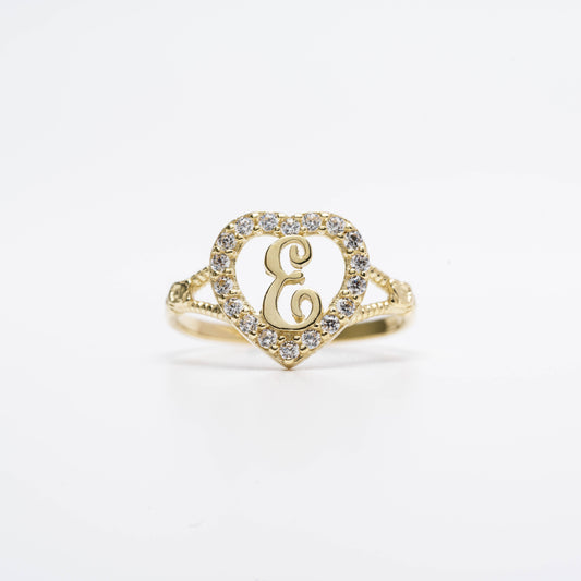 10K Heart Initial E Ring