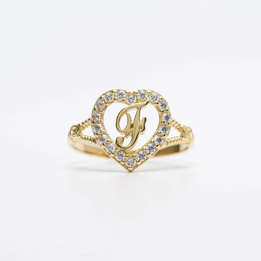 10K Heart Initial F Ring