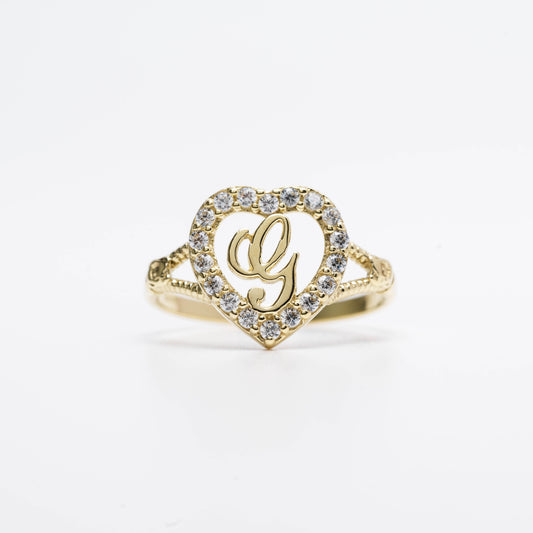 10K Heart Initial G Ring