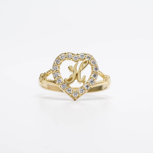 10K Heart Initial H Ring