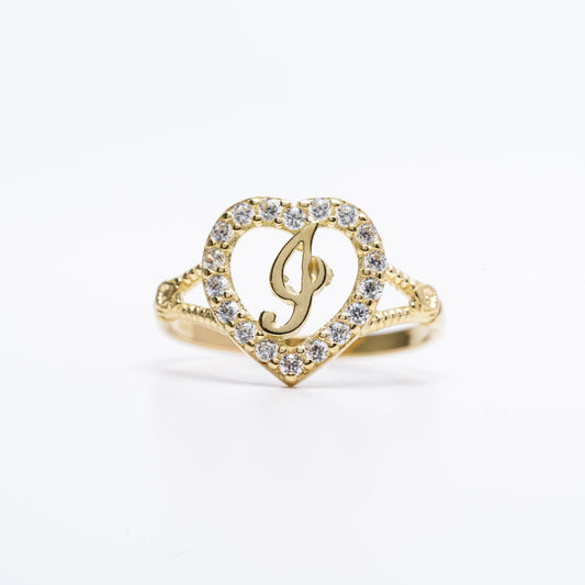 10K Heart Initial I Ring