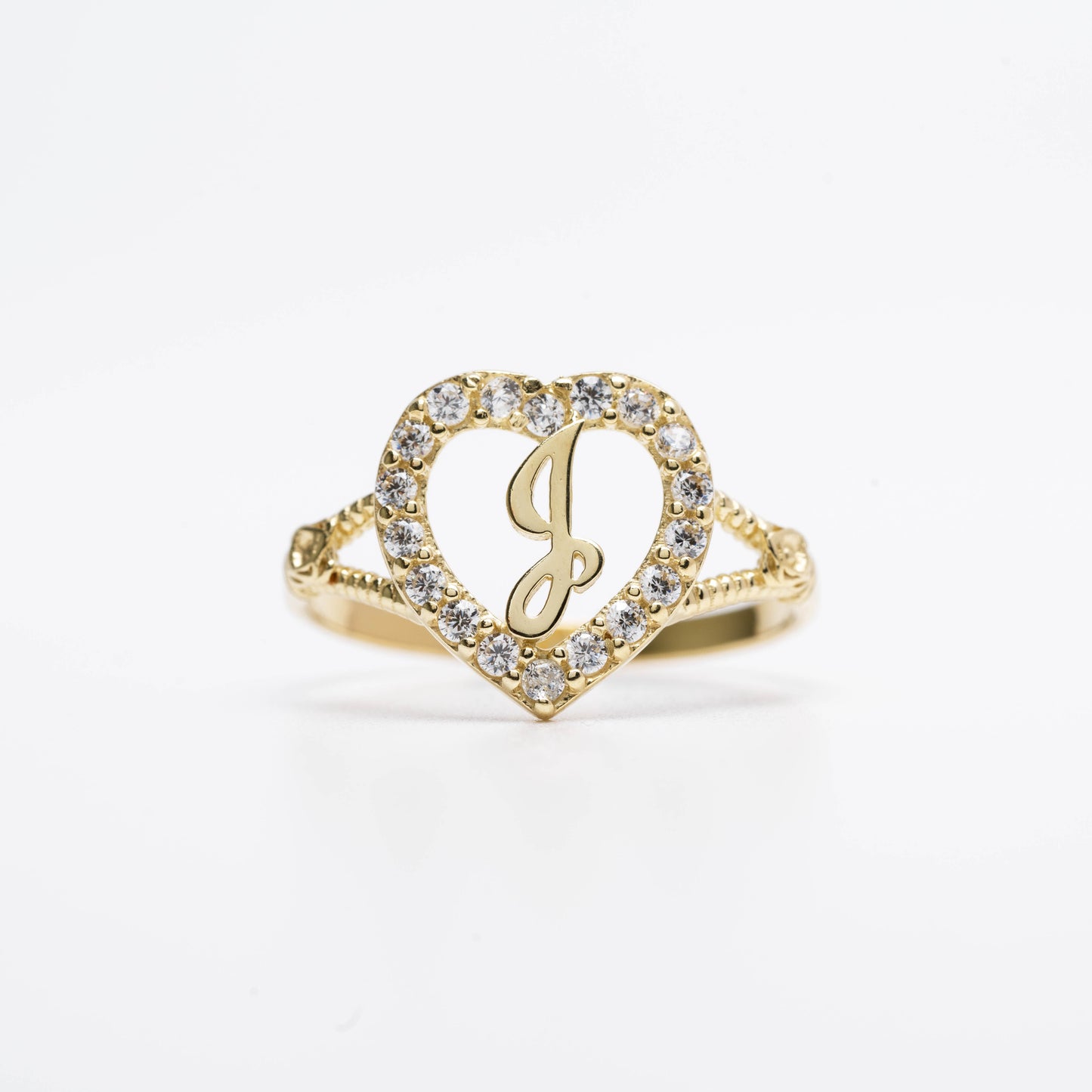 10K Heart Initial J Ring