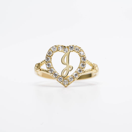 10K Heart Initial J Ring