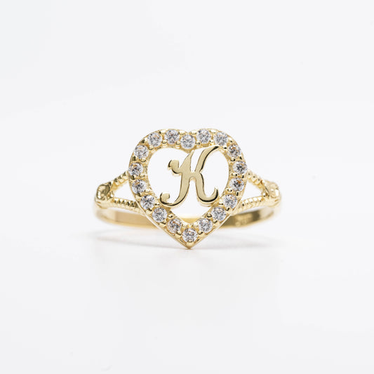 10K Heart Initial K Ring