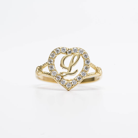 10K Heart Initial L Ring
