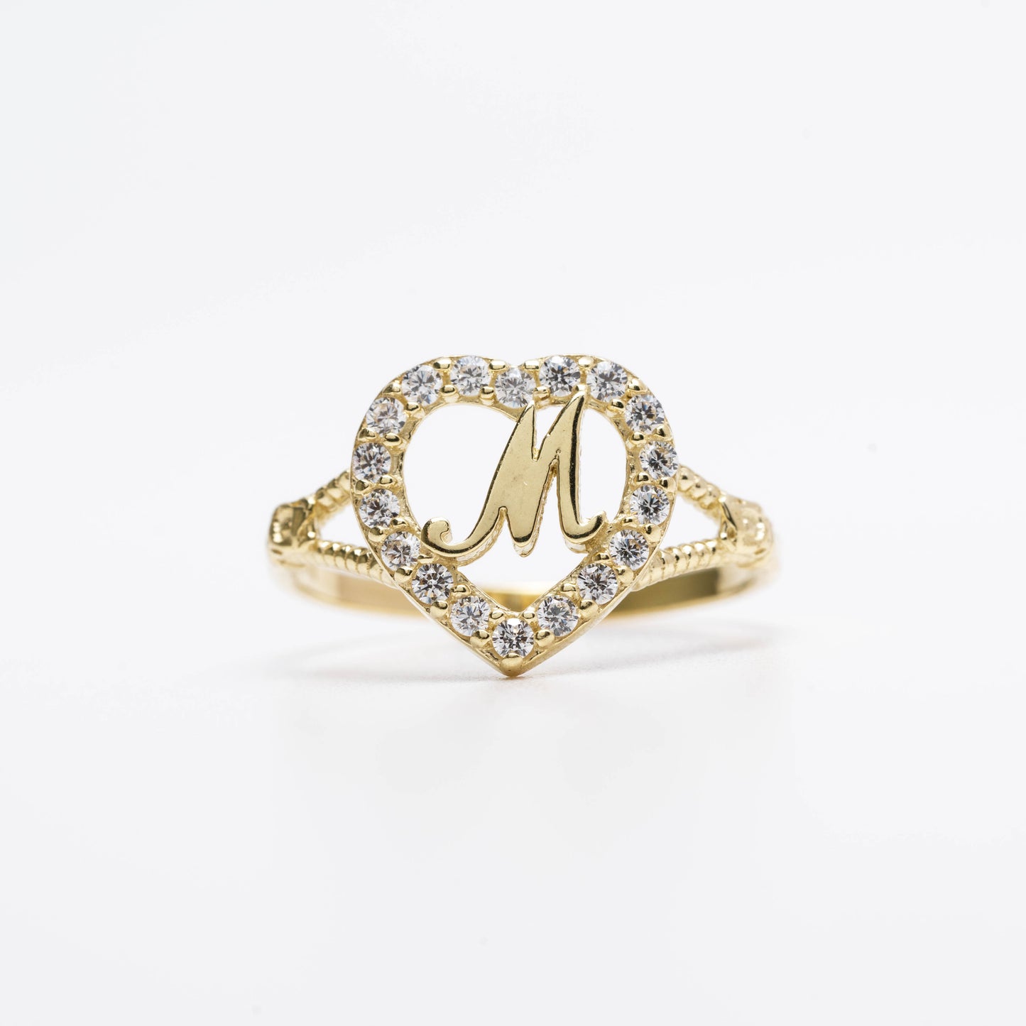 10K Heart Initial M Ring