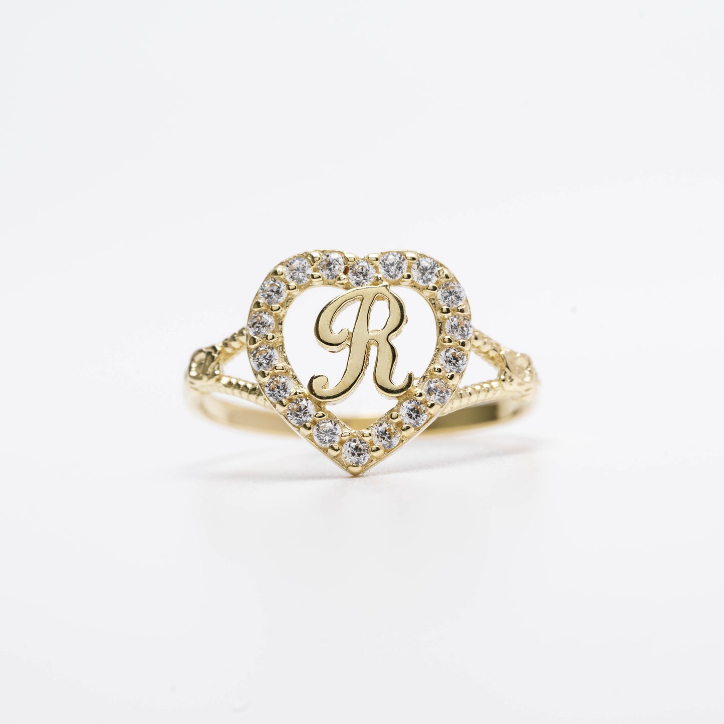 10K Heart Initial R Ring