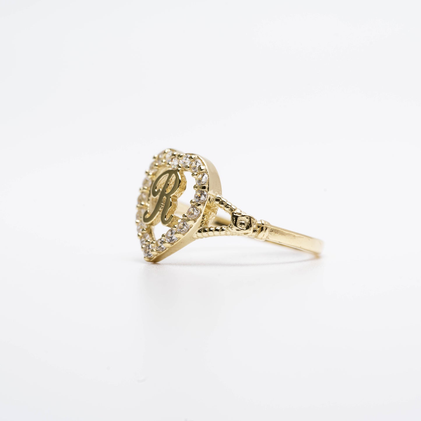 10K Heart Initial R Ring