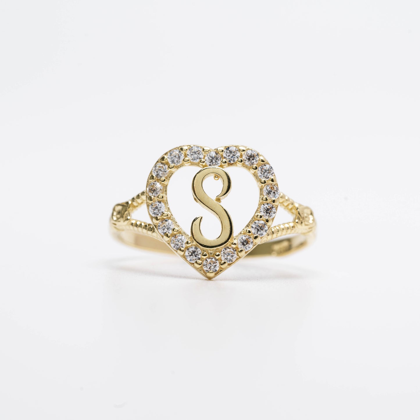 10K Heart Initial S Ring