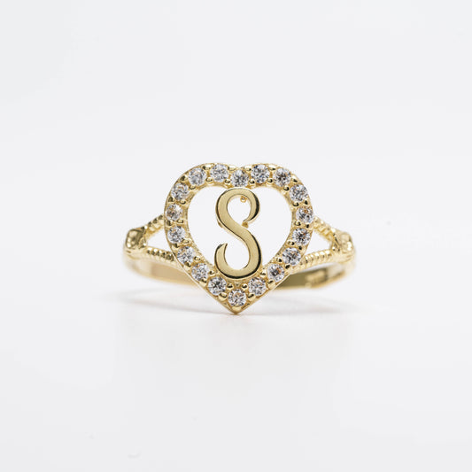 10K Heart Initial S Ring