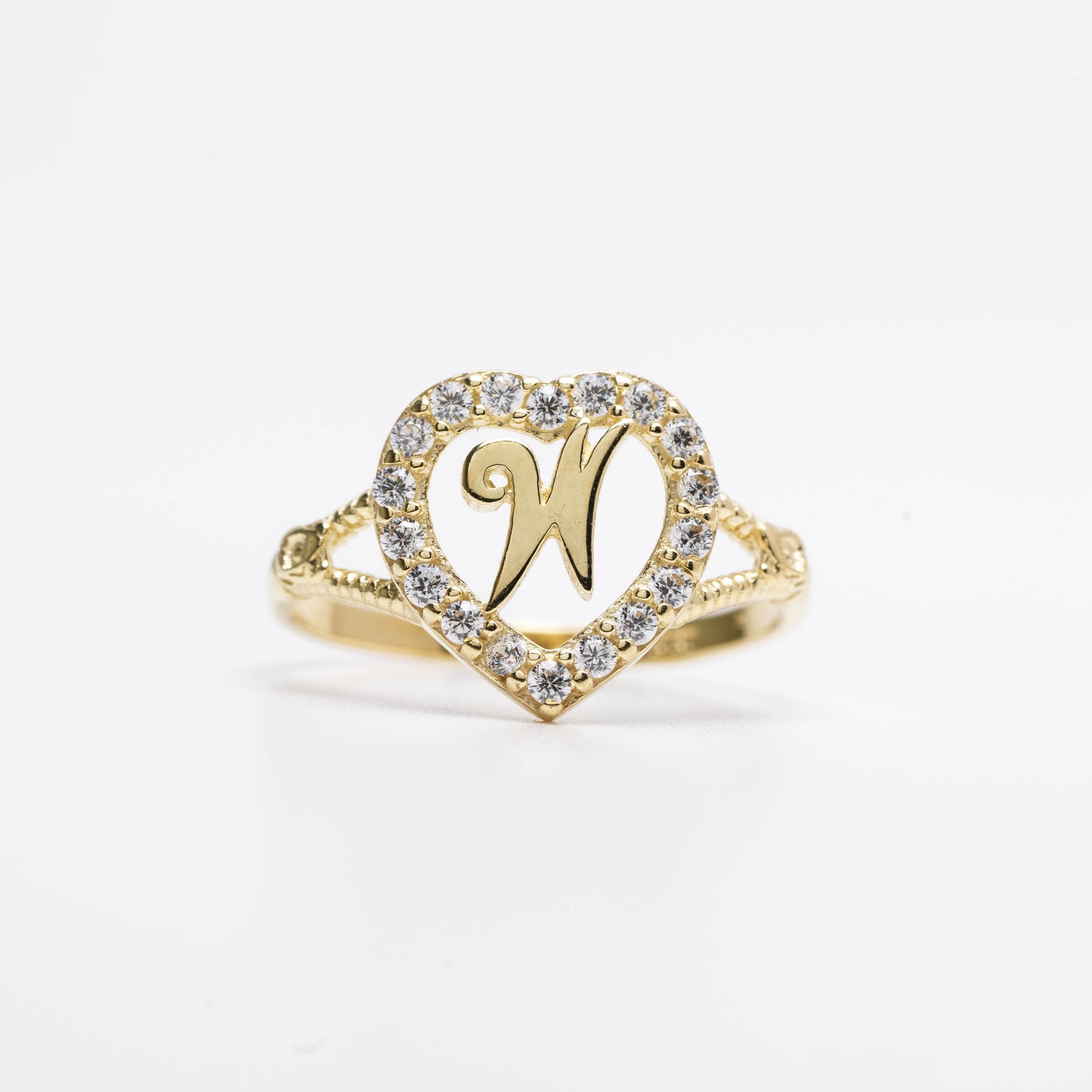 10K Heart Initial W Ring