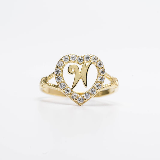 10K Heart Initial W Ring