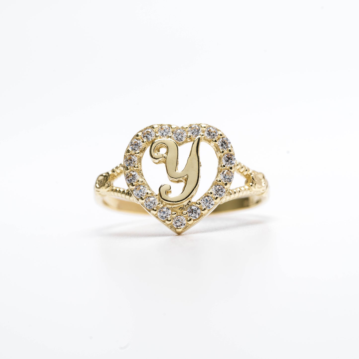10K Heart Initial Y Ring