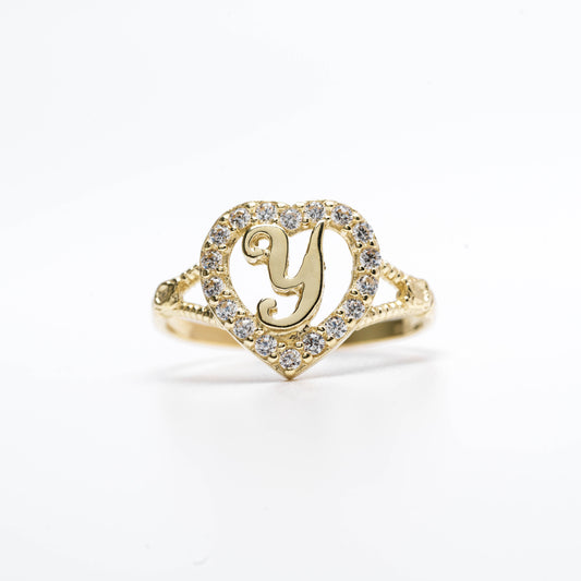 10K Heart Initial Y Ring