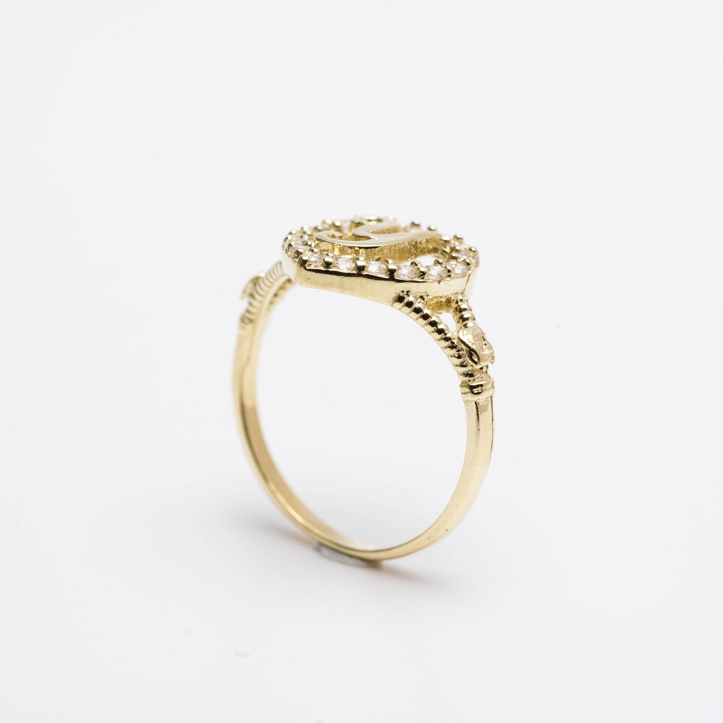 10K Heart Initial Y Ring