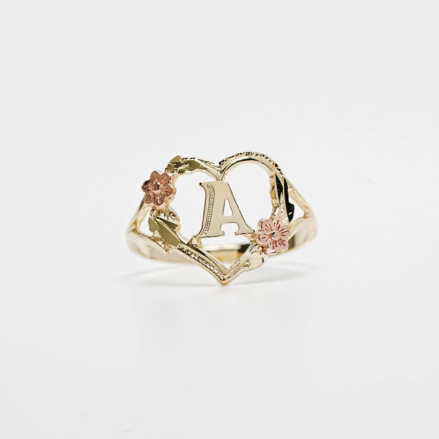 10K Heart Initial A Ring